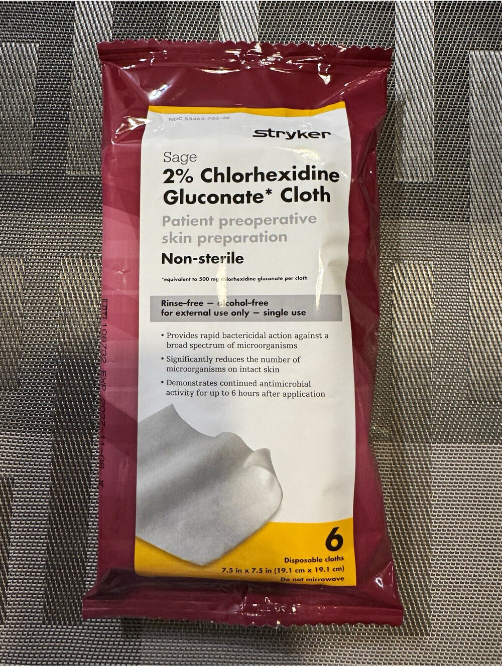 Stryker Sage 2% Chlorhexidine Gluconate Cloths 6 Pack #9717 Exp 11/2027
